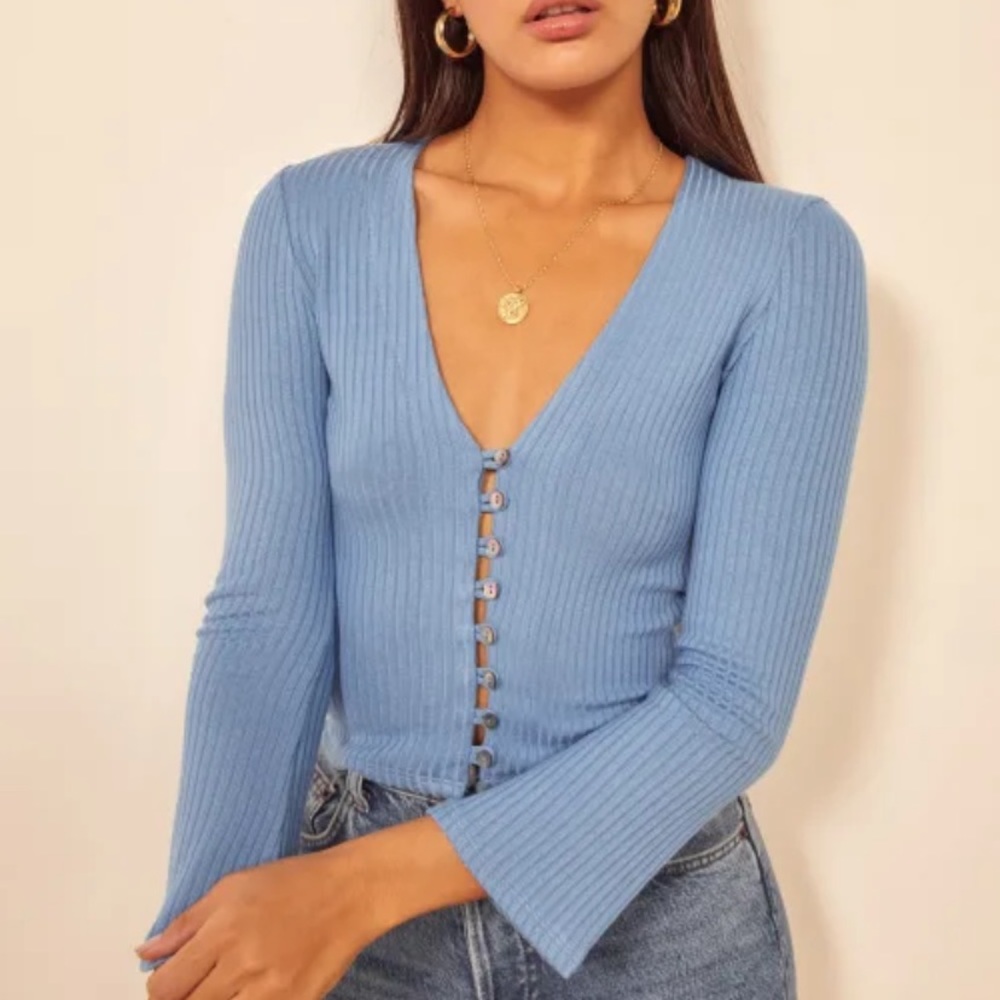 Reformation Gellar Knit Top in Parisian Blue size XS